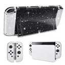 DLseego Protective Glitter Case Compatible with Switch OLED Console - Updated Version, Bling Soft TPU Cover with Shock-Absorption and Anti-Scratch Design - Crystal