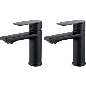 BELZ 2-Pack Matte Black Bathroom Faucet, Modern Single Handle Set of 2 Sink Faucets for Single Hole Vanity, Tool-Free 15-Min Install, Anti-Peeling Finish, Pre-Installed 24" Supply Lines