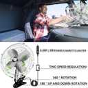 10-Inch Silver Cigarette Lighter Fan, Two-Speed Adjustment, 360-Degree Rotation, Clip-On Design 12 Volt Fan, Perfect for Cars, Trucks, RVs and More (Cord Length 6.56FT)