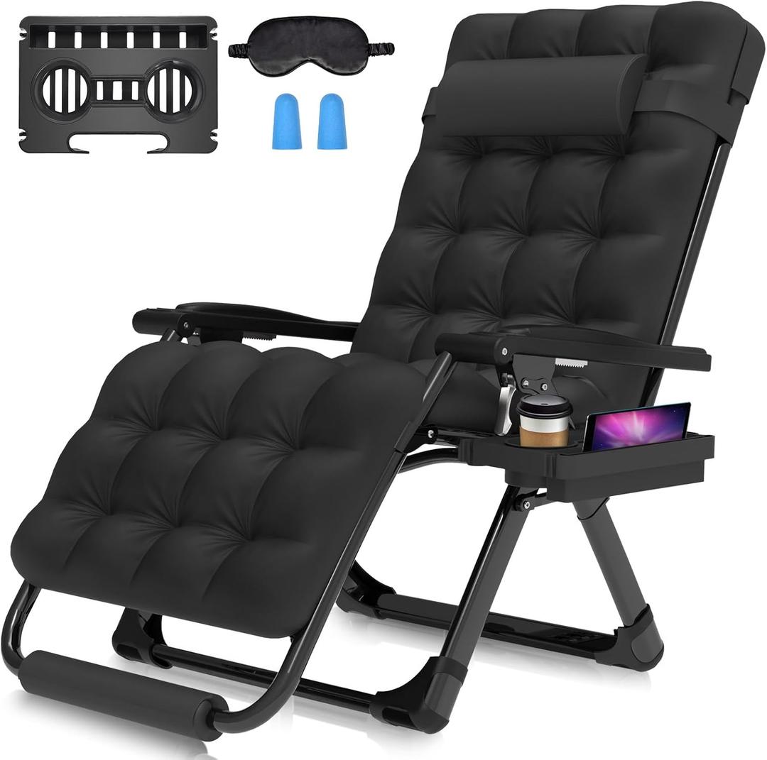 Suteck Oversized Zero Gravity Chair,29 In XL Lounge Chair w/Removable Cushion & Headrest, Reclining Camping Chair w/Upgraded Lock and Footrest, Reclining Patio Chairs Recliner for Indoor Outdoor