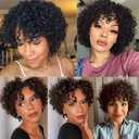 Short Curly Wigs for Black Women Human Hair Afro Natural Curly Wig Brazilian Virgin Pixie Cut Wig Human Hair With Bangs 150% Density None Lace Front Bob Wigs 1B Color (Big Curly)