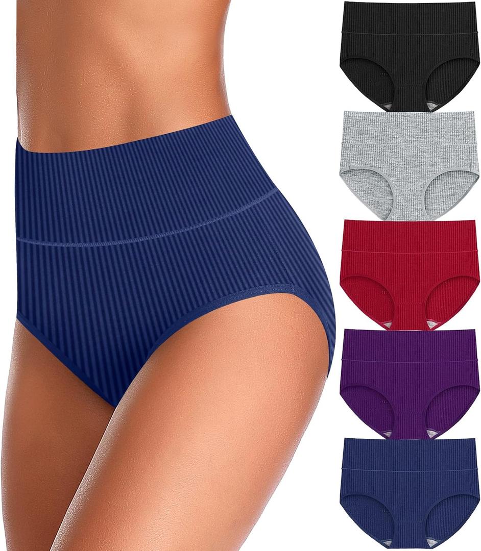 UMMISS Womens Underwear Cotton High Waisted Tummy Control Panties Plus Size Full Coverage Ladies Briefs (X-Large-XX-Large, A-multi-5 Pack)