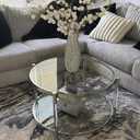 Tempered Glass Round Coffee Table, 28" Modern Acrylic Legs Circle Center Table for Living Room