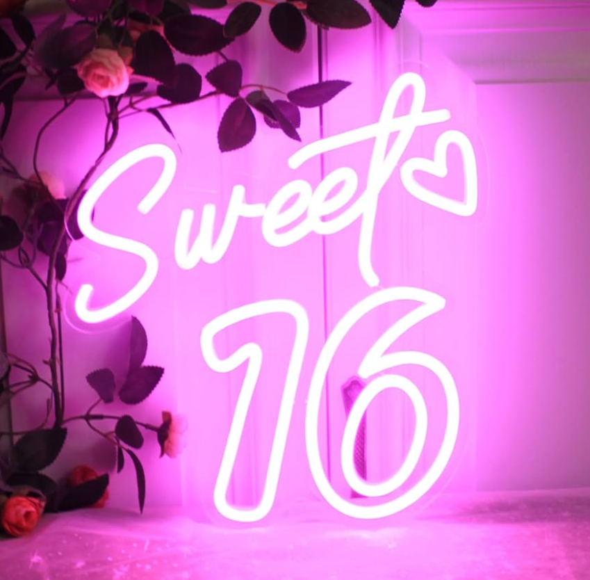 Sweet Sixteen Neon Sign Sweet 16 Neon Light 16th Birthday Pink Led Neon Light for Bedroom Home Wall Decor Birthday Gifts for Girls with Dimmable Switch and USB Powered