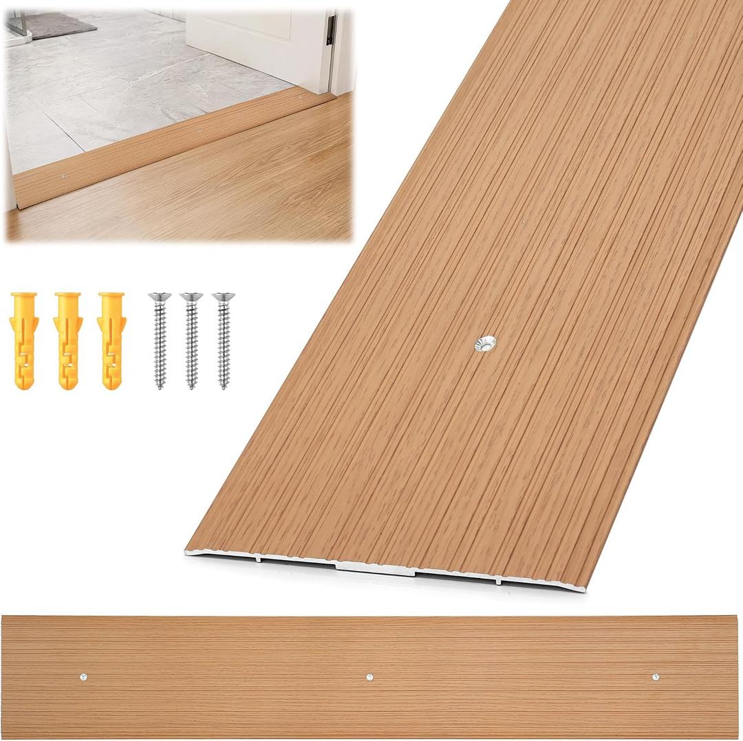 36" X 6" Aluminum Door Thresholds for Exterior Doors Threshold Strip | Anti-Slip Aluminum Threshold with Pre-Drilled Holes & Screws, Wood Grain Floor Transition Strip, 1pcs