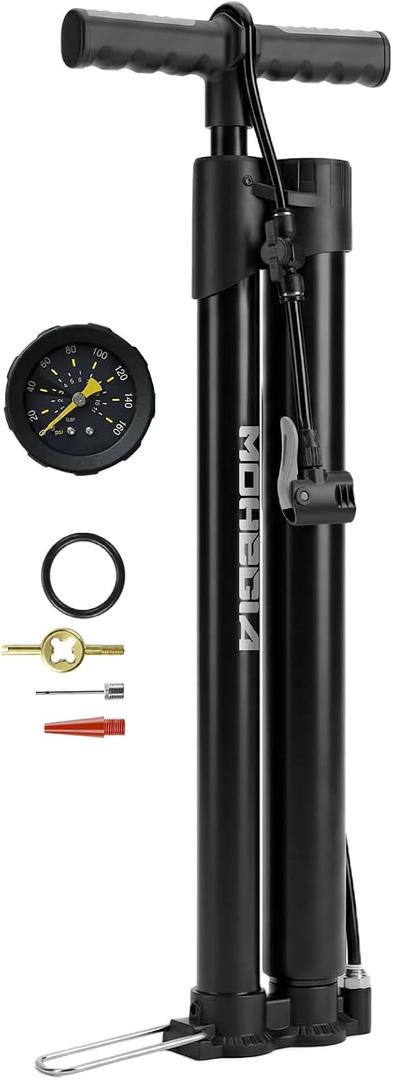 MOHEGIA Booster Tire Floor Pump 160 PSI Dual-Function Air Compressor & Standard Pump for Tubeless Tires & Road Bikes, High Pressure Inflator with Presta and Schrader Valve