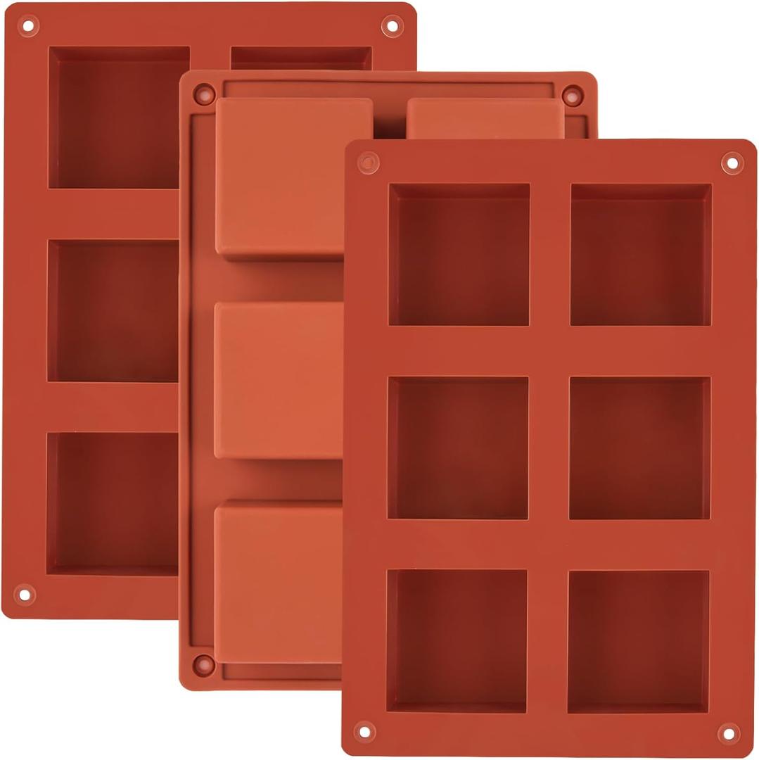 JOERSH Square Cake Silicone Molds | 2" x 2" x 1" Chocolate Molds for Brownie Bites, Muffins, All Edges Brownie Baking Pan, Pack of 3 (3 Pcs: 6 Cups, 2x2x1 Inch)