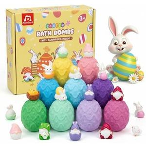 Easter Bath Bombs for Kids with Surprise Toys Inside, 5 PCS Easter Egg Bath Bombs, Easter Basket Stuffers, Bunny Gnome Chick Bubble Bath Fizzies, Egg Hunt Party Favors,Gifts for Boys Girls Age 3-10
