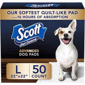Scott Pet Guard Advanced Dog Pads - Dog Training Pee Pads for Puppies, Medium & Large Dogs - Up to 16 Hour Absorbency with Odor Control - Softest Quilted Dog Pee Pads - Large - 22" x 22" - 50 Pack