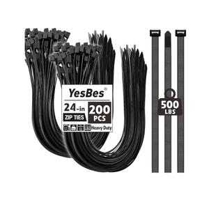 200 PCS Zip Ties 24 Inch Heavy Duty, Large Cable Ties 500lbs Tensile Strength, Black Zip Ties for Indoor and Outdoor Use, UV Resistant Wire Ties