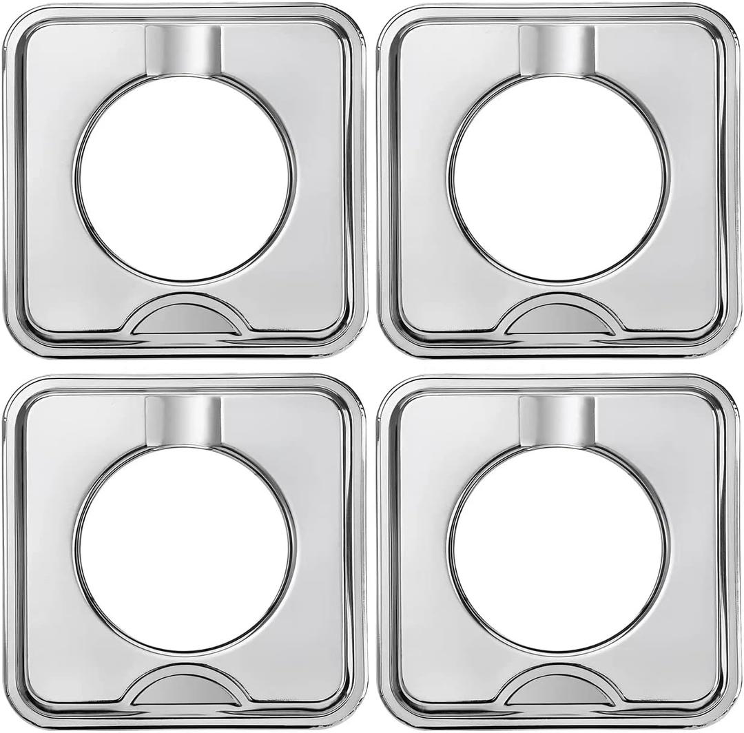 4 Pack Chrome Square Gas Stove Drip Tray, Replaces SGP-400 786333 WP786333 AP6011553 PS11744751