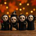 Mini Grim Reaper Figurines Set of 4  Small Gothic Bookshelf & Halloween Decor  Cute Resin Figures for Tabletop Displays, Collectors & Gift Giving