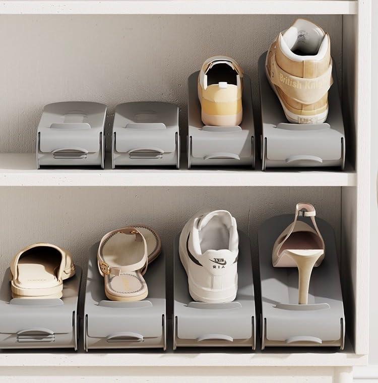 Shoe Slot Organizer, 4-Speed Adjustable Shoe Organizer Slots, Space-Saving Storage Rack for Slippers or Shoes (White/Yellow/Gray) (8Pack/12Pack/20Pack) (Gray, 8 Pack)
