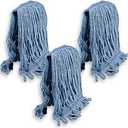 3 Pack Mop Head Replacements,General Cleaning Mop Heavy Duty Commercial and Industrial Replacement Mop Head, Wet Industrial Blue Cotton Looped End String Head Refills Head (Blue)