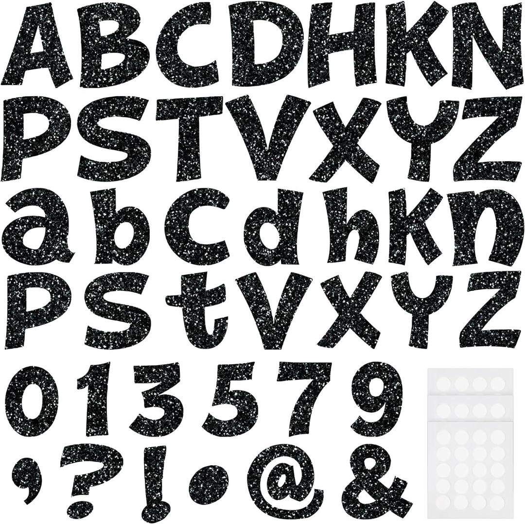 Colarr 216 Pcs Glitter Bulletin Board Letters for Classroom Numbers Alphabet 4 Inch Poster Board Letters with Adhesive Dots Punctuation Symbols Cutout Bulletin Display School Decor(Black)