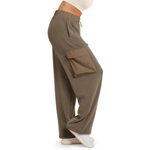 ODODOS Women's Modal Soft Wide Leg Cargo Pants with Pockets Adjustable Shockcord High Waist Loose Jogger Pants, Espresso, Medium (Brown, M)