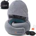 LOLEX Hooded Pro Travel Pillow - Memory Foam Neck Support Pillow for Airplane, Flight - Super-Soft Pure Cotton Fabric, Maximum Privacy & Light-Block Design, Lightweight Full Travel Kit - Light Grey