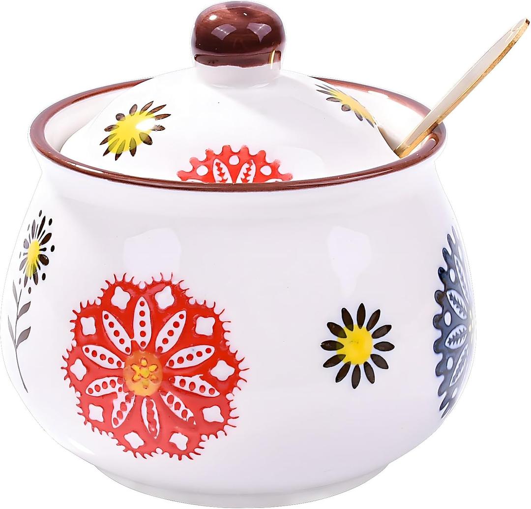 Ceramic Sugar Bowls with Spoons, Salt Jar Seasoning Container with Lid for Home and Kitchen (XYH)