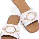 Coutgo Womens Square Toe Dressy Summer Slide Sandals Flat Low Heel Big Metal Chain Slip On Party Slippers Shoes