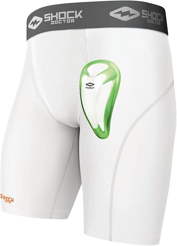 Shock Doctor Sport Compression Short With Cup L, White, Red cup