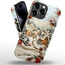 Case for iPhone 15 Pro Max,Snowy Winter Village Christmas Phone Case Slim Silicone Shockproof Cover for Girls Women（Glossy & Durable）