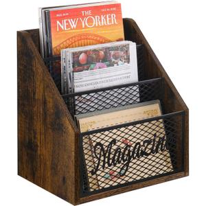 YINMIT Magazine Holder, Stepped 3 Tier Magazine Rack Floor, Magazine Storage Basket, Folder Organizer Bin for Magazines,Books,Newspapers,Tablets (Rustic Brown)