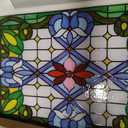 Sosation 25" x 18" Stained Glass Window Panel, Decorative Stained Glass Window Hangings, Hanging Transom with Chain, Vintage Art Handcrafts for Living Room, Kitchen, Cafe, Home Decor (Blue Floral)