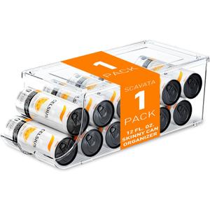 Skinny Can Organizer for Refrigerator, Stackable Tall Skinny Soda Pop Can Holder Dispenser with Lid for Fridge Pantry Rack Freezer, Clear Plastic Storage Bins-Holds 12 Slim Cans (See-Through) Skinny Can Organizer for Refrigerator, Stackable Tall Skinny Soda Pop Can Holder Dispenser with Lid for Fridge Pantry Rack Freezer, Clear Plastic Storage Bins-Holds 12 Slim Cans (See-Through)