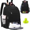 Tennis Backpack Tennis Bag for Women Men - Tennis Bag Holds 2 Rackets, Badminton Squash, Pickleball Paddles Balls (Black)