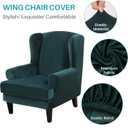 MIFXIN Wingback Chair Slipcover 2-Piece Velvet Stretch Wing Chair Slipcovers with Cushion Cover Removable Washable Armchair Furniture Protector for Living Room Kids Pets (Deep Teal)