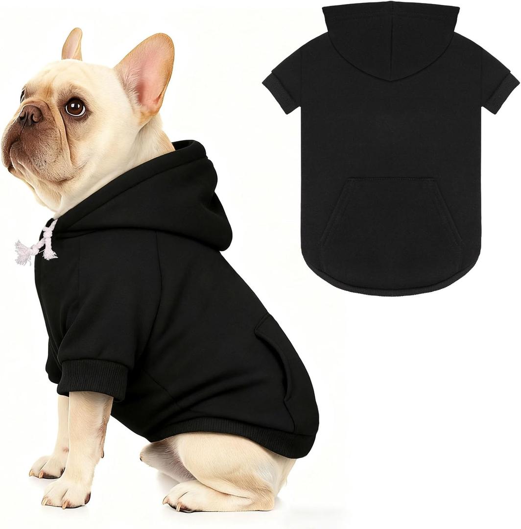 Dog Sweaters,Dog Hoodie,Cozy Fleece Interior Sweatshirt with Hood & Pocket,Leash Hole,Pet Clothes Sweater for Small,Medium,and Large Dogs,Black&XL (XL: 25-40lbs)