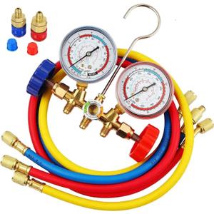 R134A Manifold Gauge Set,3 Way AC Diagnostic Manifold Gauge Set for R134a R12 R22 R404a Refrigerant,Automotive AC Gauge Set with 3Ft Charging Hoses and R134a Quick Coupler