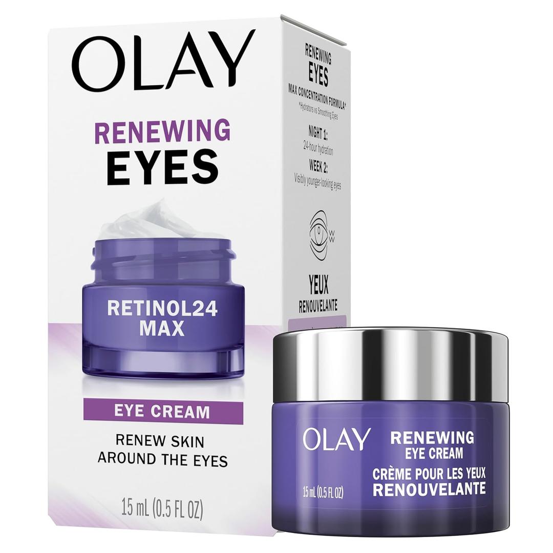 Olay Retinol 24 MAX Night Eye Cream, Fragrance Free Anti Aging Eye Cream for Fine Lines and Wrinkles, Hydrating Retinol Night Eye Treatment, Lightweight Moisturizing Eye Cream, 0.5 oz 3 Pack