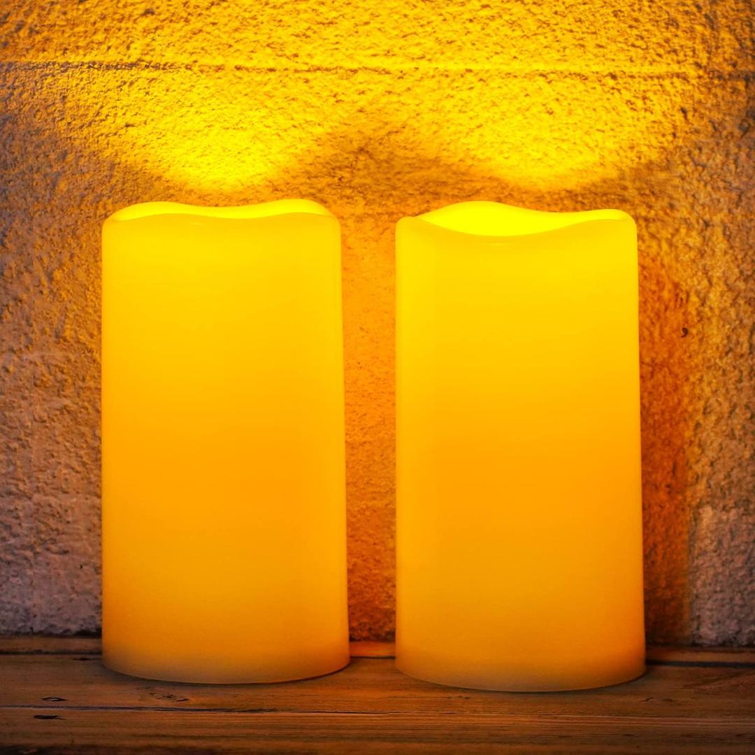 Homemory 4"x8" Large Solar Candles Outdoor Waterproof, Dusk to Dawn, Solar Powered Flameless Candles for Outdoor, Lanterns, Set of 2