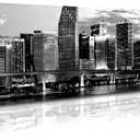 DJSYLIFE Miami Skyline Wall Art Decor Panoramic Cityscape Picture Modern USA City Night View Canvas Prints for Bedroom Office Living Room Decoration Stretched and Framed Ready to Hang 13.8"x47.3" (47.3L" x 13.8W")