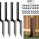 Muzata 4Pack Fence Post Repair Kit Post Stakes Heavy Duty Black Steel Anchor Ground Spike Quick Easy for Repair 4x4 6x6 Tilted Broken Wooden Fences WT16
