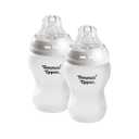 Tommee Tippee Silicone Coated Glass Baby Bottles for Feeding, 9 0z, Anti-Colic, 0+ Months, Slow Flow Breast-Like Nipple, Shatter-Proof Glass, BPA Free, Pack of 2