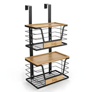 Over-the-Door Trash Bag Holder, Organizer and Dispenser, Stackable 2-Baskets with Heavy-Duty Hooks, 22 lbs Capacity, Carbon Steel, Bonus Adhesive Mounts, Multiuse Kitchen and Home Organizer