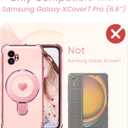 for Samsung Galaxy XCover7 Pro Love Heart Kickstand Case with 2X Screen Protector: Luxury Plated Gold Edge Slim Soft TPU Shockproof Protection Case Cover for Galaxy XCover7 Pro (Pink)
