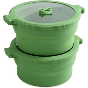 Collapsible Silicone Microwave Cookware Cooker Steamer for Cooking with Lids, 0.8L Glass Food Storage Container Sealed Bowl Mixing Bowls 2pc Set BPA Free