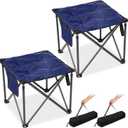 FUNDANGO Oversized Camping Stool for Adults, 2 Pack Thick Padded 18.1 Inch Folding Ottoman Foot Rest, 440 Lbs Heavy Duty Outdoor Camp Chairs with Anti-Slip Foots & Carry Bag for Fishing Travel (Blue)