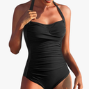 Aqua Eve One Piece Bathing Suit for Women Tummy Control Swimsuit Slimming Vintage Swimwear, Size M