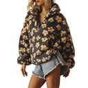 GOTHPICKUS Womens Floral Fleece Sherpa Jacket Half Zip Up Fuzzy Oversize Pullover Sweatshirt Cozy Y2K Faux Fur Trendy Jackets (Black,Large)