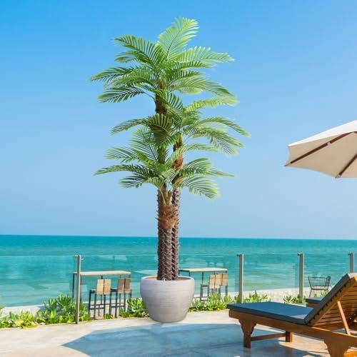 Keeplush 10ft Tall Artificial Palm Tree for Outdoors - Triple Phoenix Palm, UV Resistant, Large Fake Silk Palm Tree - Perfect for Patio, Poolside, Home Indoor Aesthetic Decor