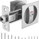 Square Pocket Door Lock with Indicator, 1 Pack Contemporary Privacy Pocket Door Hardware, 2-3/8" Non_Adjustable Backset for 1-3/5" to 2-1/8" Thickness Door, Brushed Nickel
