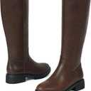 Knee High Boots for Women Round Toe Women's Fashion Tall Riding Boots Chunky Platform Long Flat Boot with Side Zipper Low Heel Block Fall Boot (6, Brown Pu)