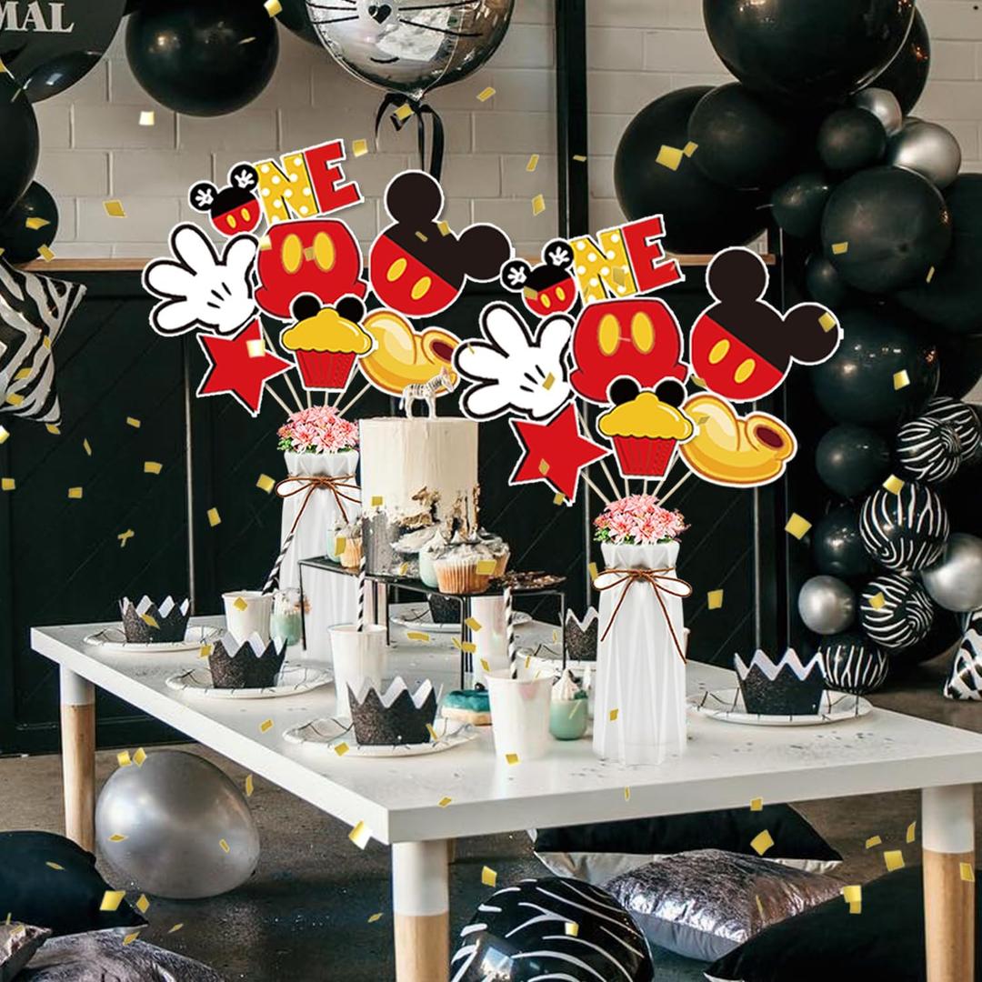 Red Mouse 1st Birthday Table Centerpieces Toppers for Kids,Red Mouse Theme Centerpiece Sticks for One Year Old Birthday Party Supplies 1st Birthday Party Decorations (28 Pcs)