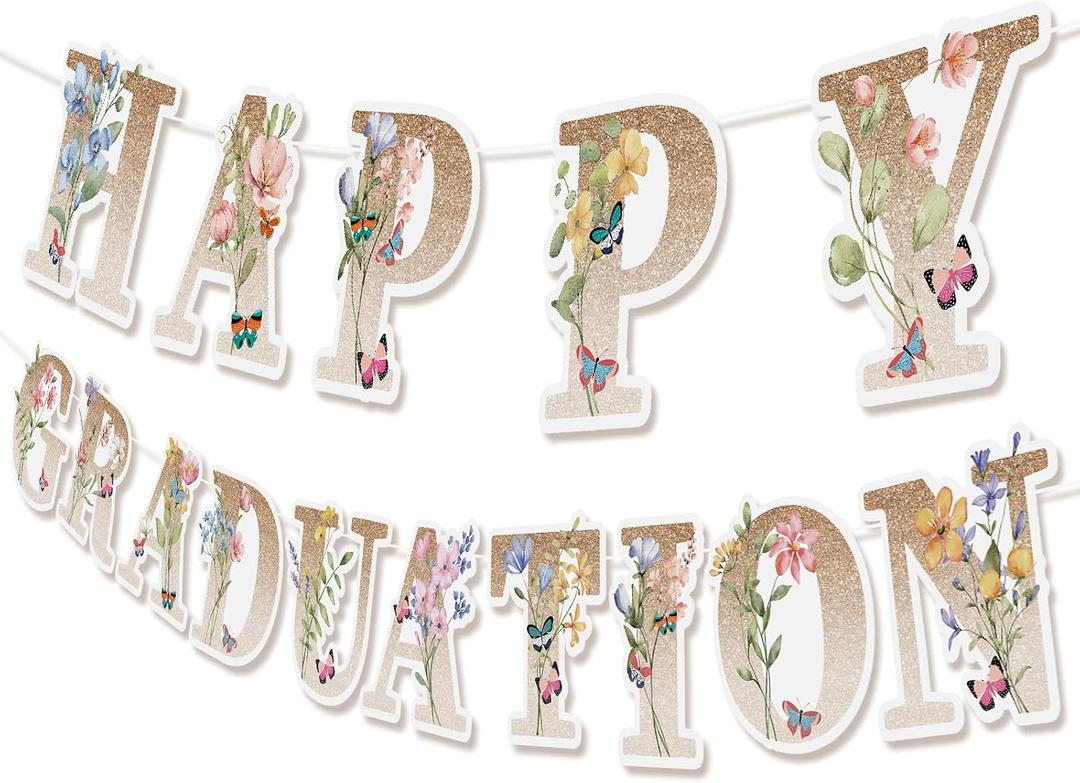 Wildflower Graduation Party Decorations 2026 Happy Graduation Banner Boho Butterfly Floral Grad Party Decorations Class of 2026 School College Senior Grad Supplies