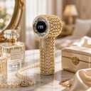 Portable Handheld Turbo Fan - Fashion Full Diamond 1800mAh USB Rechargeable Personal Battery Operated Mini Small Pocket Mini Fan for Travel/Outdoor/Vacation/Beach/Outdoor Activities (D-Gold)