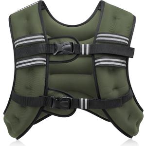 ZELUS Weighted Vest, 6lb/8lb/12lb/16lb/20lb/25lb/30lb Weight Vest with Reflective Stripe for Workout, Strength Training, Running, Fitness, Muscle Building, Weight Loss, Weightlifting, Green(20 lb)
